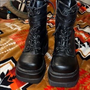 Demonia Black Lace Up Boots with Sturdy Soles